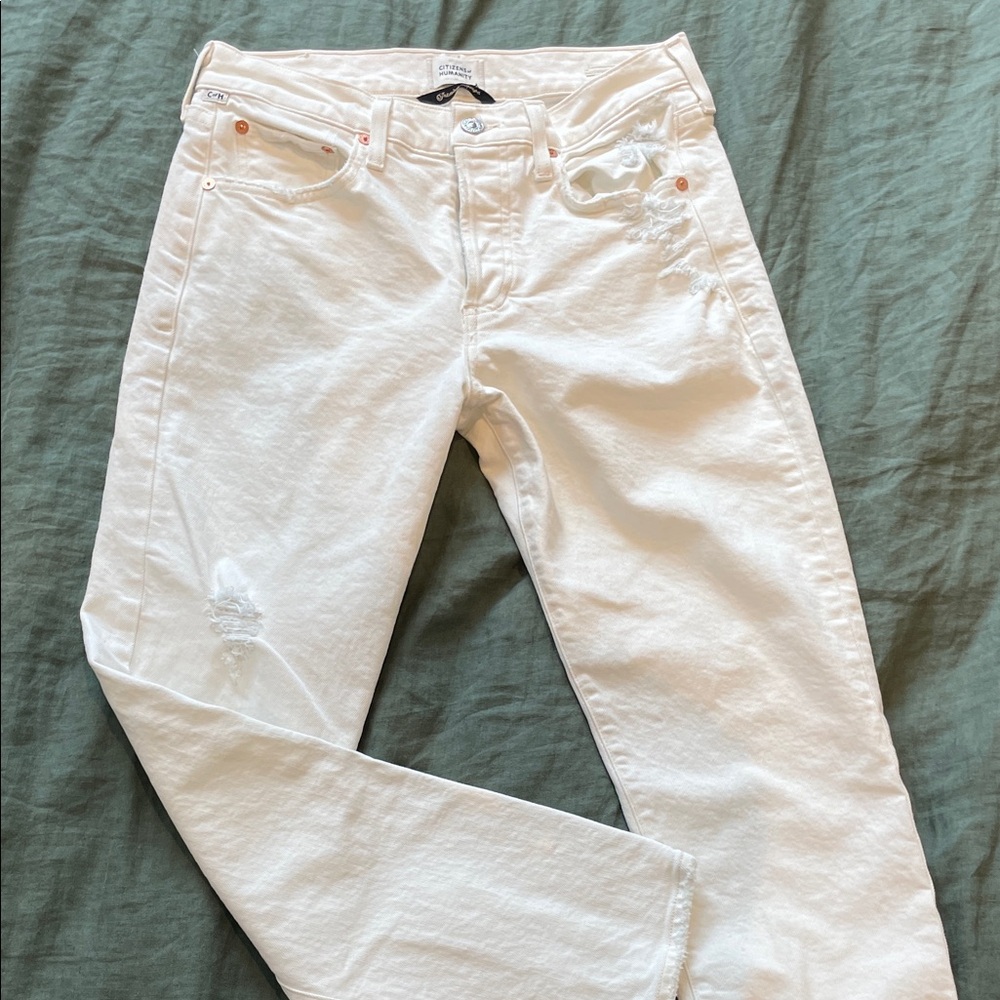 Citizens Of Humanity White Skinny Jeans with Subtle Distress